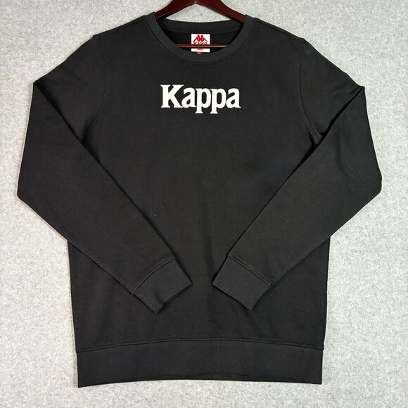 Kappa Sweatshirt Men’s Large Black Crewneck Pullover Yellow Logo - Picture 1 of 5